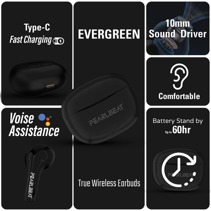 PEARLBEAT Evergreen True Wireless Earbuds with Zambo Battery, 10mm Bass Driver